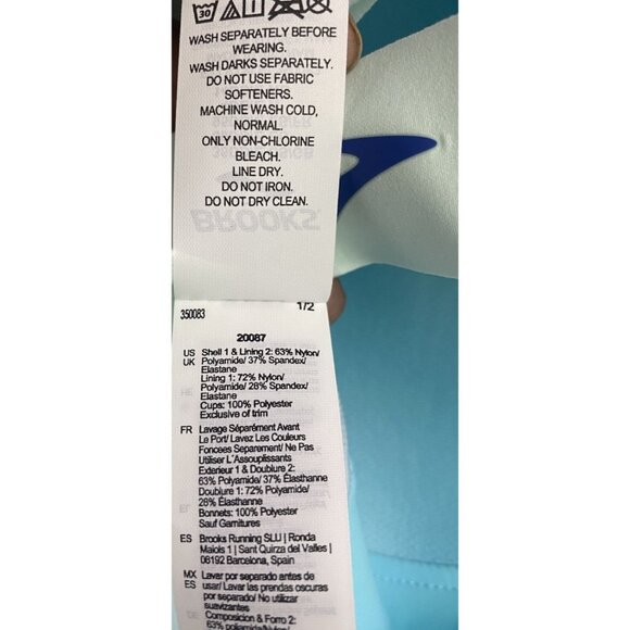 Brooks 36DD/E Dare Zip Front Run Bra 2.0 Ice Blue Vivid Teal Molded Sports Bra - Picture 5 of 11